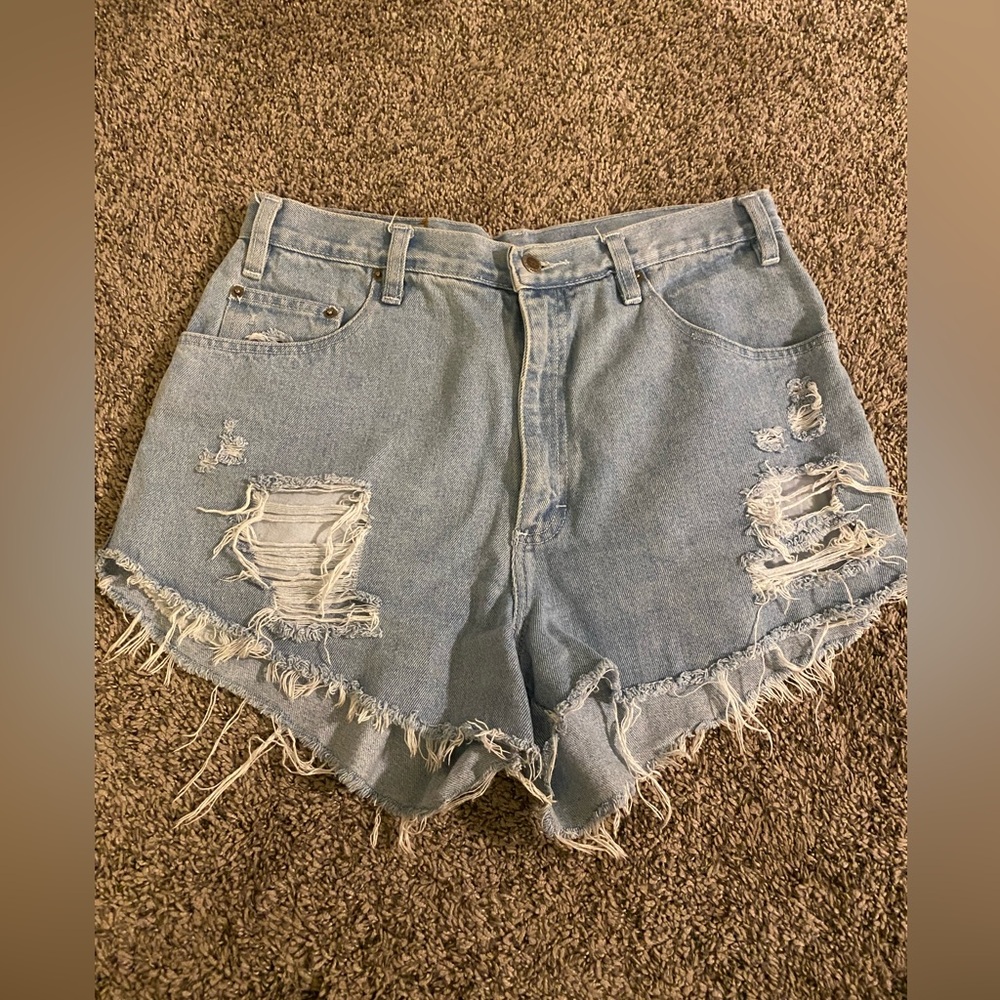 Vintage Route 66 Blue Jean Shorts Distressed Cut-Offs